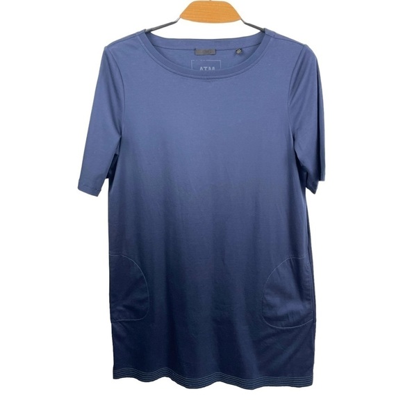 ATM Anthony Thomas Melillo Navy Cotton Round Nneck Short Sleeve Dress Size L - Picture 2 of 7